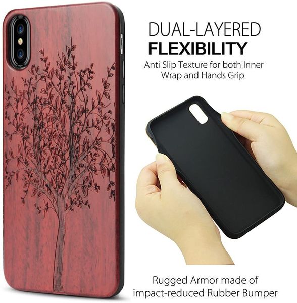 Handyhüllen aus echtem Holz mit Gravur für iPhone 11 12 13 14 Pro Max 7 8 Plus XR Samsung S20 Note 20 TPU stoßfeste Schutzhülle