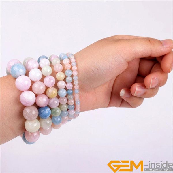 

beaded, strands 6/8/10/14mm real natural sweet candy rainbow morganite stone stretch handmade chakra beads bracelets for women healing jewel, Black