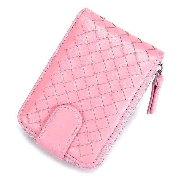 

card holders genuine leather women package wallet sheepskin knitting buisness purse for femen pink, Brown;gray
