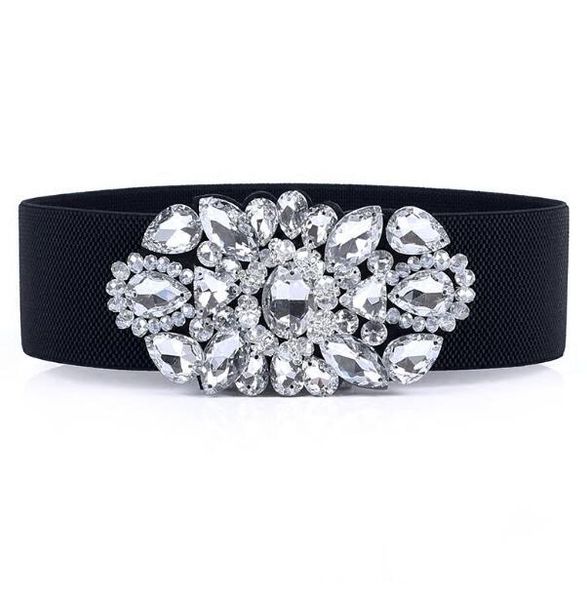 

belts women's runway fashion rhinestone beaded elastic cummerbunds female dress corsets waistband decoration wide belt r1155, Black;brown