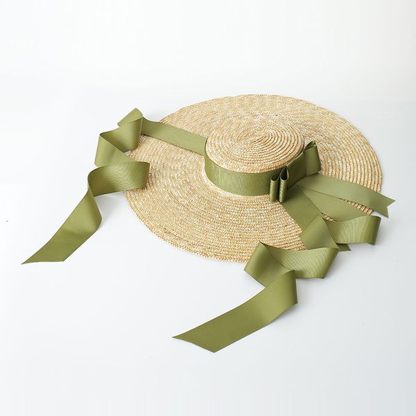 

fashion big hat style eaves straw ribbon bow flat top, Blue;gray