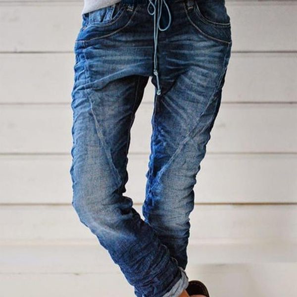 

women's jeans 2021 female straight elastic waist plus size, Blue