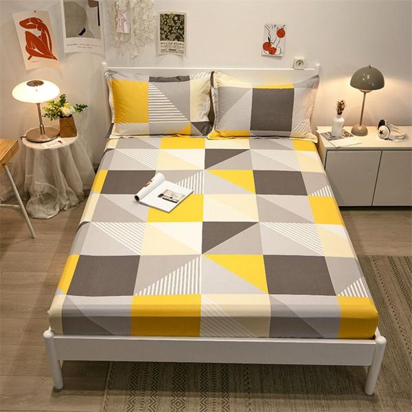 

sheets & sets 100% pure cotton printed fitted sheet with case mattress cover four elastic band soft bed set dustproof wrinkle