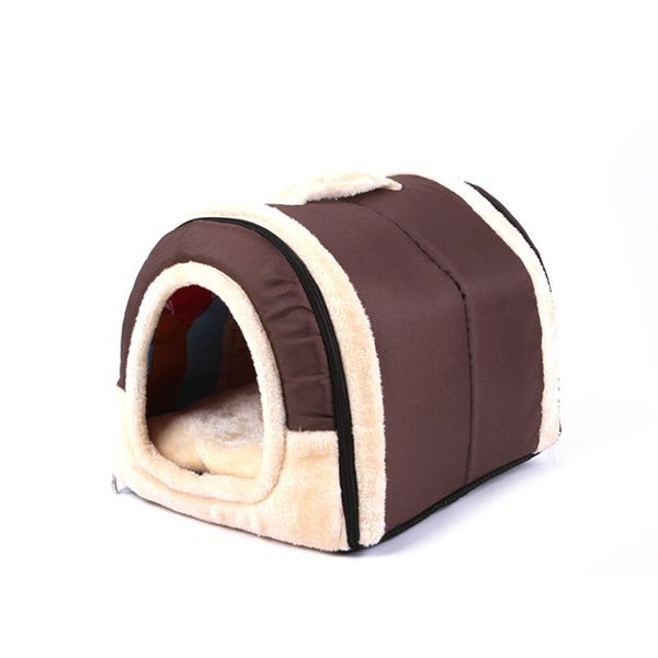 

portable pet dog cat brown house foldable warm cozy plush cloth cute kennel for universal bed sofa 3 size kennels & pens