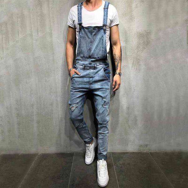 

men's jeans men's men's jeans, holed suspenders, large suspenders, Blue