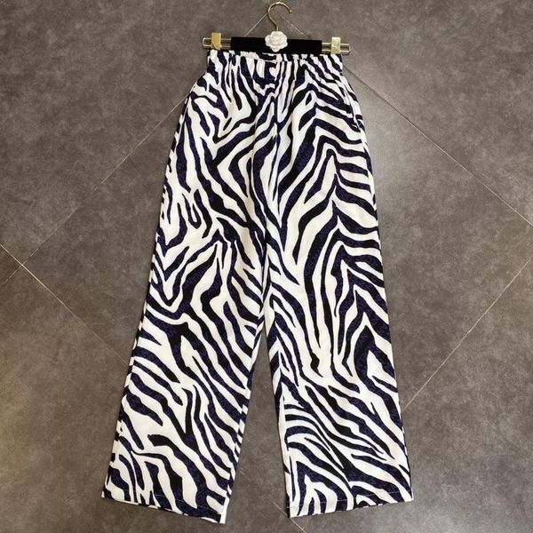 

autumn elastic waist color matching zebra pattern hong kong tide street high wide leg casual pants 0918 women's & capris, Black;white