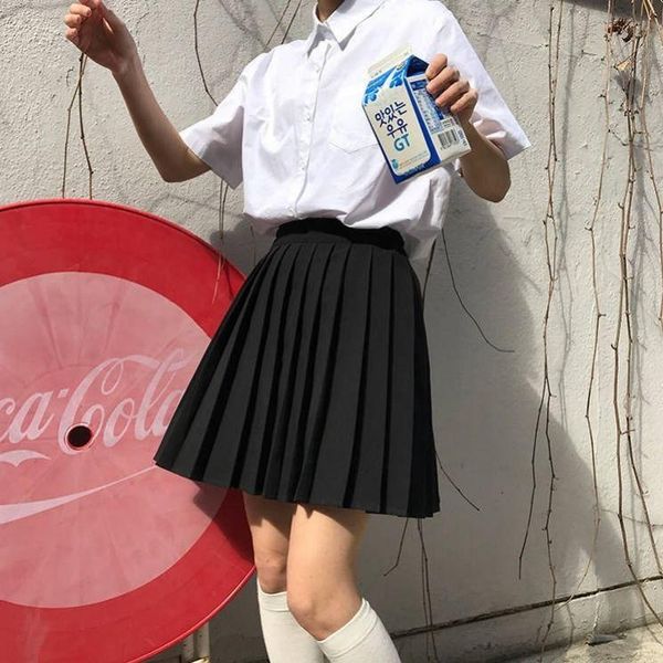 

skirts korean high waist pleated skirt in spring and summer of 2021, Black