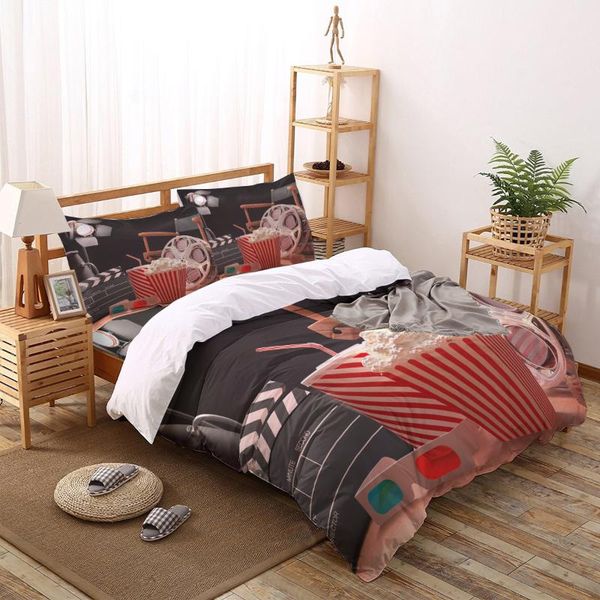 

bedding sets popcorn movie glasses set duvet cover fashion design bed printing pillowcase linen  size home textile