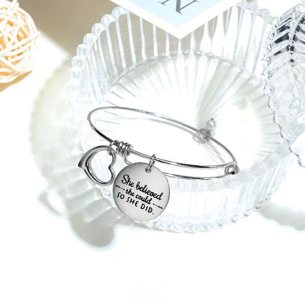 

class 2020 graduation gift cap inspirational bangle expandable bracelet jewelry for women she believed she could so did 9611, Black