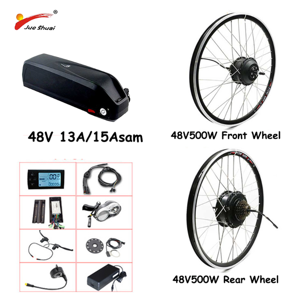

electric bicycle 48v 500w conversion kit 20"24"26"700c front/rear hub motor wheel with lcd and lithium battery e-bike, Silver;blue