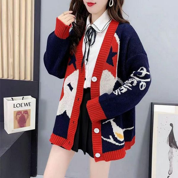 

women's knits & tees 2021 autumn winter fashion v-neck long-sleeved loose-fitting lazy knit cardigan sweater coat jacket women trendy h, White