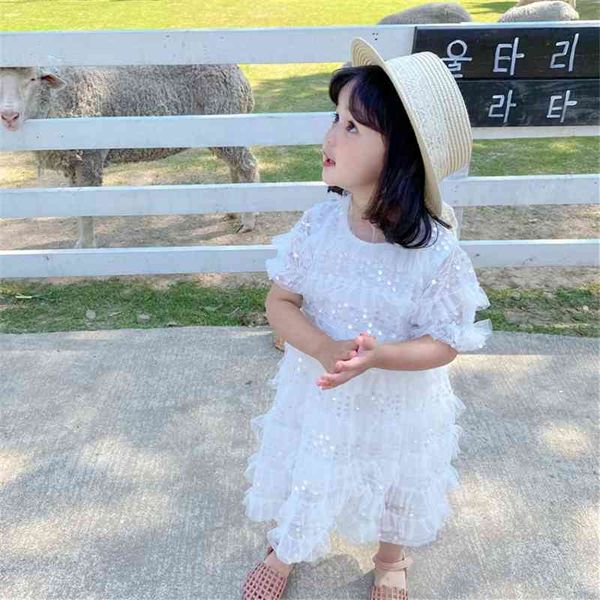 

summer arrival girls fashion princess paillette dress kids korean design girl 210528, Red;yellow