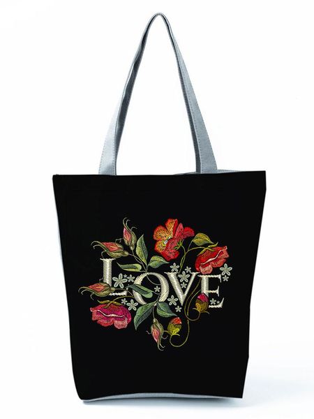 

evening bags love floral printed shoulder bag beautiful black women's casual eco friendly portable travel high capacity shopping