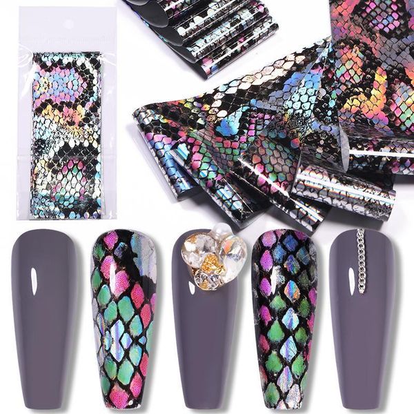 

pcs snake nail art foil stickers holographics leopard design transfer slider adhesive decals diy decoration1, Black