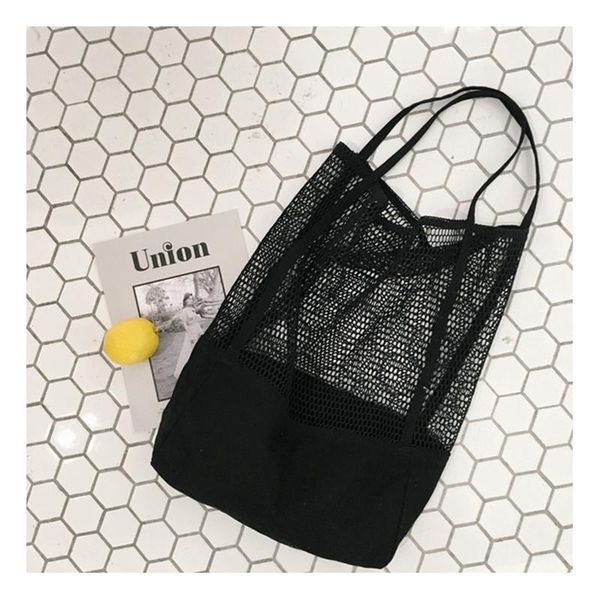 

shopping bags mesh single shoulder bag midfielder white black woman hollow out canvas beach lightweight grocery fruit