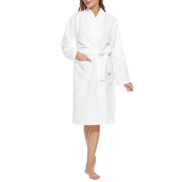

women's sleepwear women warm flannel bathrobe long-sleeved with adjustable belt pocket decoration solid clothing bridesmaid robes, Black;red