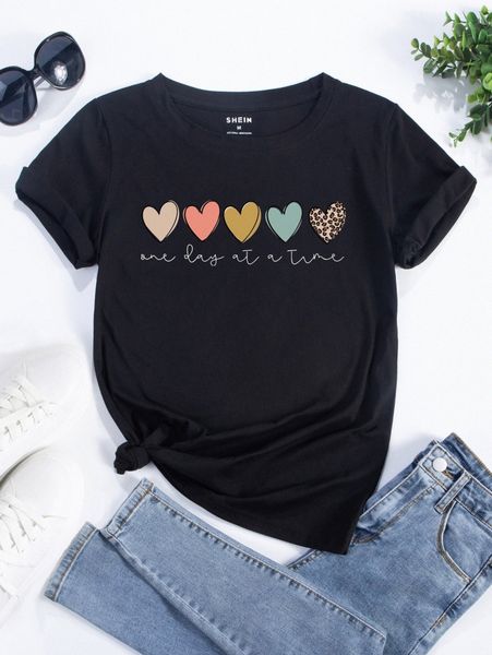 

slogan & heart print tee w7zb#, White
