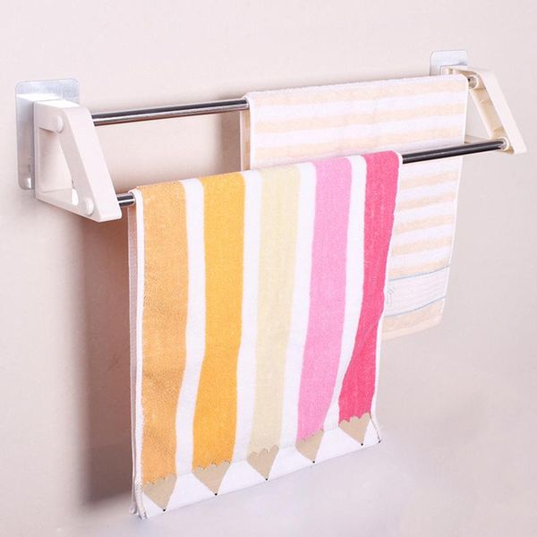 

towel racks 304 stainless steel no-punch double-bar bath rack bathroom holder shelf storage bar organizer
