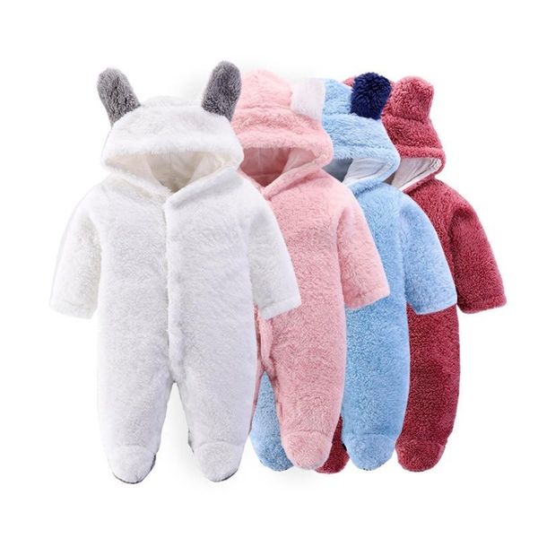 

jumpsuits baby boy girl hooded outfit autumn winter infant thick fluff rompers for girls jumpsuit born boys clothes, Blue