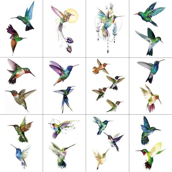 

12 pcs bird hummingbird temporary tattoo sticker for women men body art adults waterproof hand fake tatoo 9.8x6cm w12-241