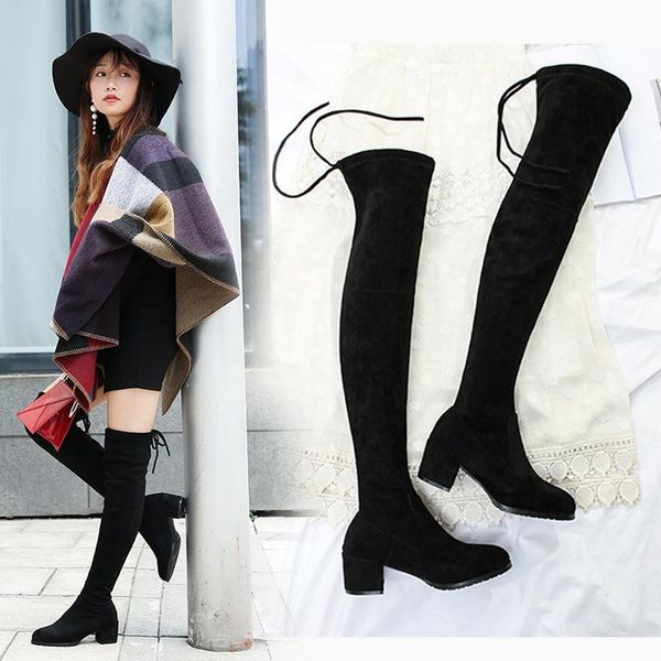 

boots long can not fall off the tube over knee women flat bottom autumn and winter, Black