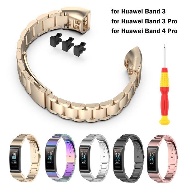

watch bands stainless steel correa for huawei band 3 pro strap metal watchband replacement bracelet accessories, Black;brown