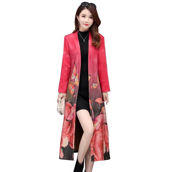 

women's trench coats spring autumn suede coat women fashion printed mid-long outerwear korean slim plus size 5xl cape cardigan j441, Tan;black