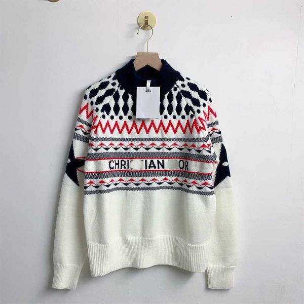 

d family cashmere sweater women's early autumn 21 ski series letter jacquard slim long sleeve, Black