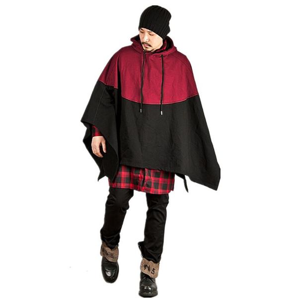 

men's trench coats man's outwear men hooded mantle hoodies long sleeves cloak autumn cape windbreaker large size, Tan;black