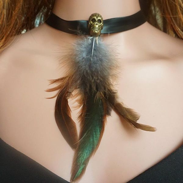 

pendant necklaces halloween witch skull feather necklace for women 2021 european and american jewelry party accessories, Silver