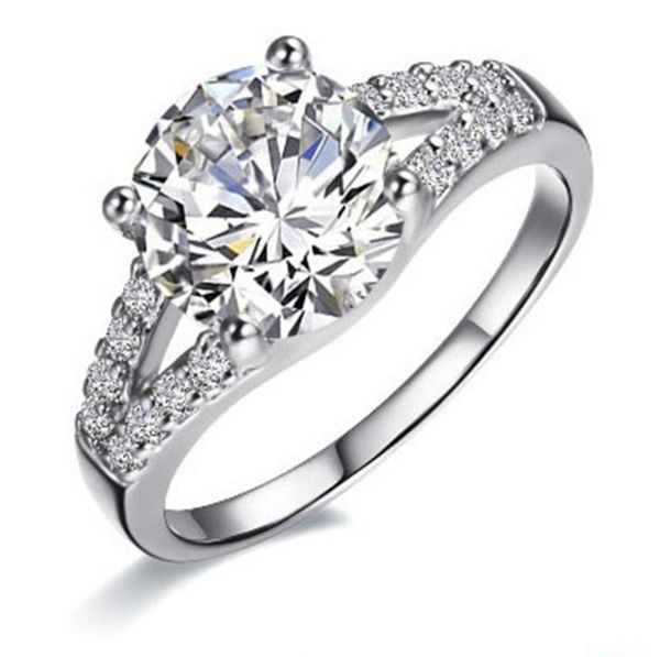 

cluster rings gorgeous 2ct ring for women 925 sterling silver engagement lovely promise prong setting, Golden;silver