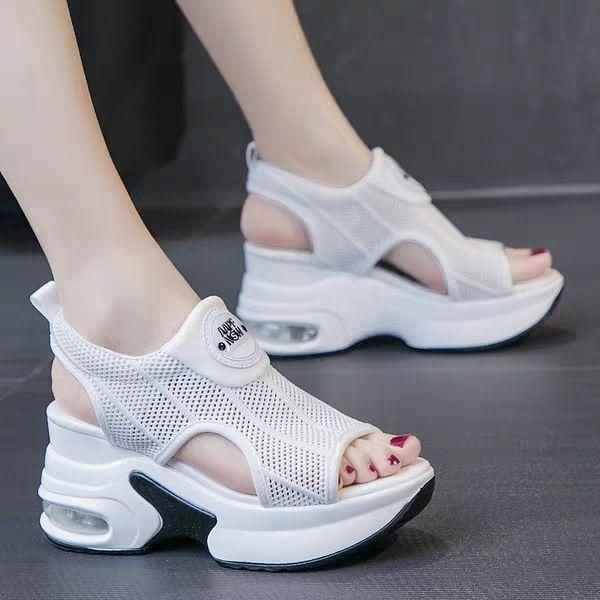 

height increasing insole sports sandals for women 2021 summer fashion roman style wedge platform internet, Black