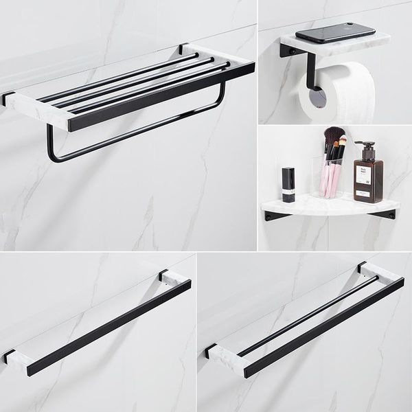 

bath accessory set bathroom accessories towel rack paper holder corner shelf bar toilet brush marble black hardware