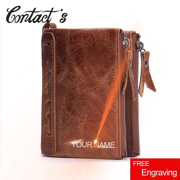 

wallets wallet men vintage brand crazy horse leather men's double zipper designer male coin purse high capacity money bag for man, Red;black