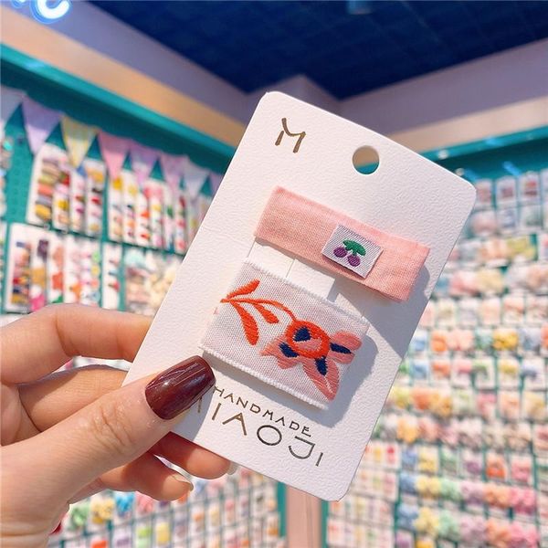 

hair accessories fabric fruit clip little girl embroidered flower bb barrette for women girls sweet hairpins barrettes, Slivery;white
