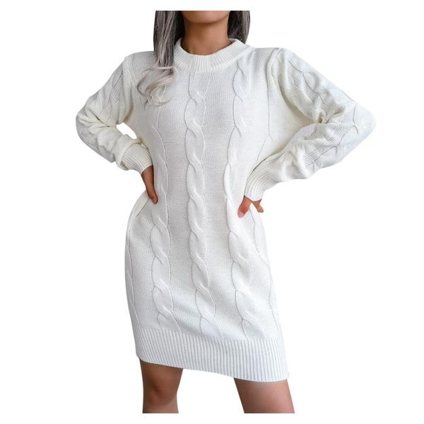 

women's sweaters o-neck long sleeve loose chunky knitted pullover sweater jumper dress, White;black
