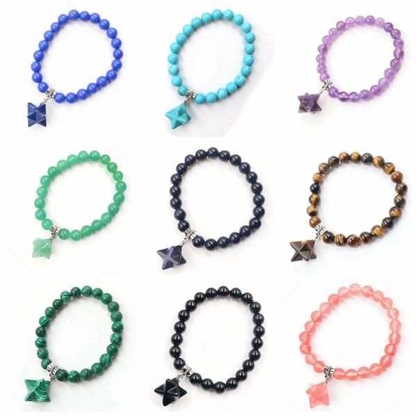 Fili di perline Bracciali Pietra semipreziosa Merkaba Yoga Bead Cristalli curativi Bracciale Chakra Gioielli fatti a mano per le donne