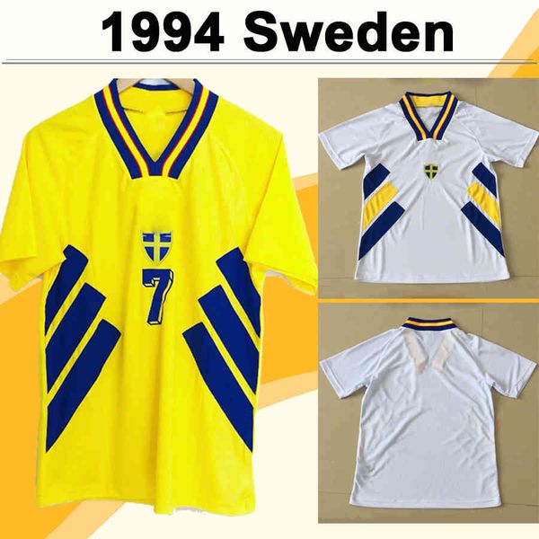 

sweden 1994 larsson mens soccer jerseys national team retro dahlin brolin ingesson home yellow away white football shirts uniforms, Black