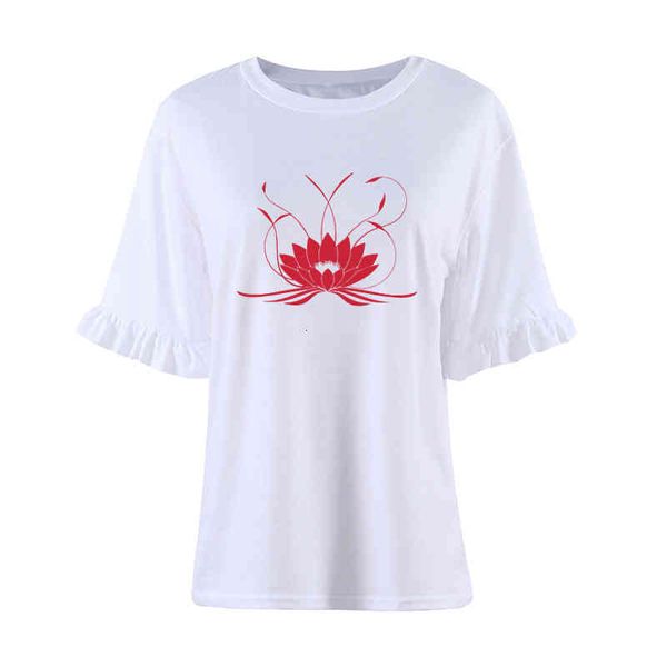 

printed mandala lotus women t shirt cotton casual funny tees girl petal sleeve camisetas harajuku streetwear plus size, White