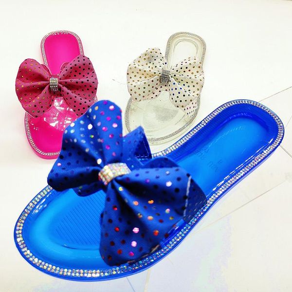 

fashion woman flip flops summer shoes cool beach crystal big bow flat sandals brand jelly girls size 36-42 slippers, Black