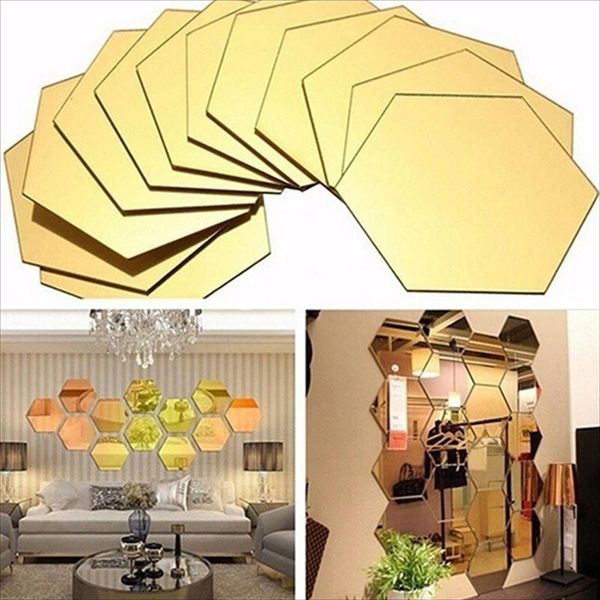 

mirrors 12pcs/set 3d mirror wall sticker home decor hexagon diy large stickers for drop ship house art decorations