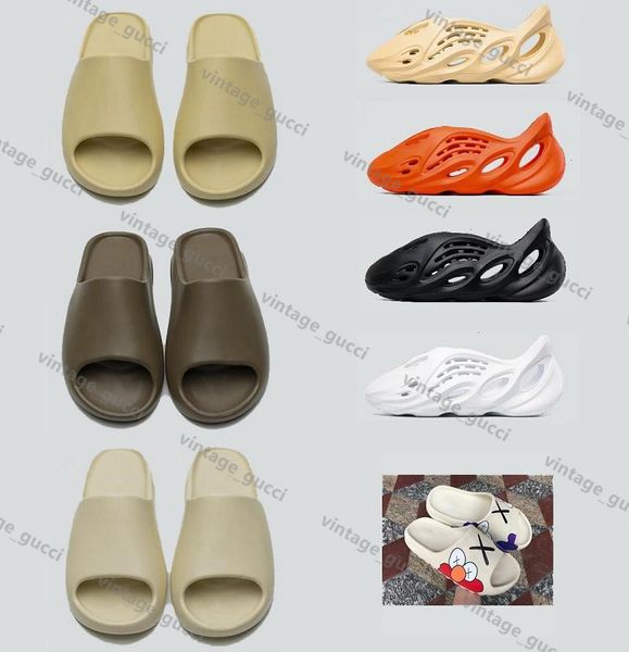 

with box luxury designers slipper foam runner mens slide shoes resin bone triple black white dark blue green earth brown men women sandals