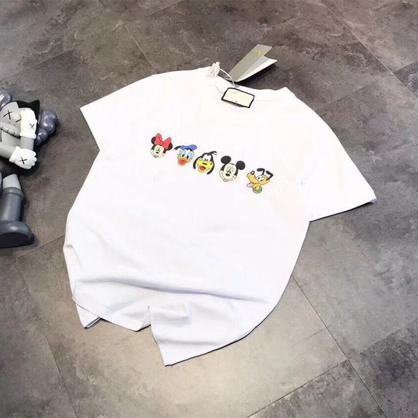 

high version 21 summer women's aging animation head short sleeve loose casual couple solid color cotton t-shirt top, White