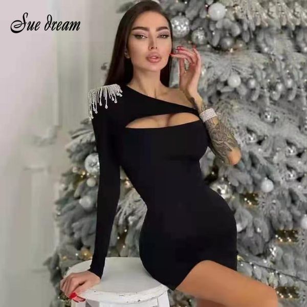 

summer women's tassel mini irregular single sleeve bandage dress celebrity runway evening party 210519, Black;gray