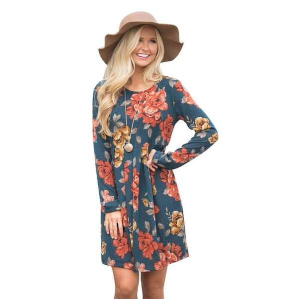 

casual dresses color dress with long sleeve swing printed in spring and summer plus size maxi for women, Black;gray