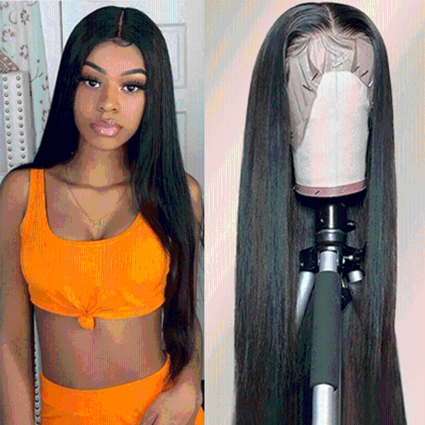 

lace wigs marchqueen 13x1 4x1 t part straight middle wig 28inch remy brazilian human hair pre plucked, Black;brown