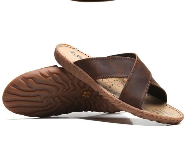 

summer breathable men's luxurys sandals soft leather casual shoes comfortable flats outdoor man slippers roman style beach sandal, Black