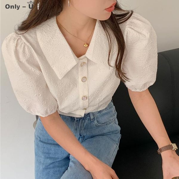 

women's t-shirt bubble sleeve shirt women 2021 fashion summer short design white foreign style top