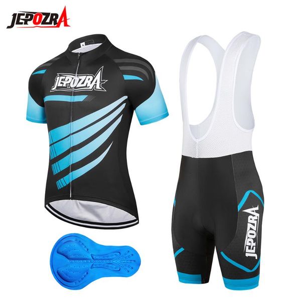 

racing sets jepozra cycling jersey short sleeve men mtb bike clothing road bicycle shorts padded, Black;blue