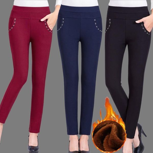 

women's pants & capris plus size trousers women winter warm stretch skinny pencil lady slim high waist thickening leggings pantalon fem, Black;white